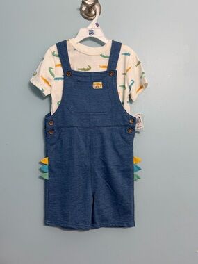 NWT Boys 5T Little Lads Alligator Multi-Color Overall Outfit Set
